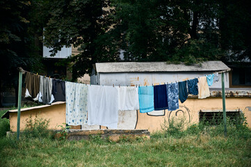Naklejka premium Laundry drying on the street.
