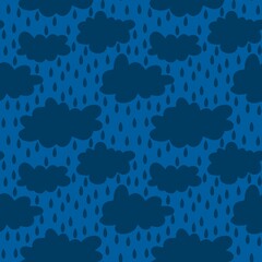 Fototapeta na wymiar Cartoon seamless clouds and rain drops pattern for kids clothes print and accessories and notebooks and wrapping