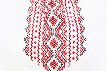 Defocus emboidery ukrainian pattern background. Ukrainian ornament. Ornaments embroidered on...