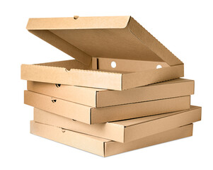 stacked pizza boxes on a white isolated background