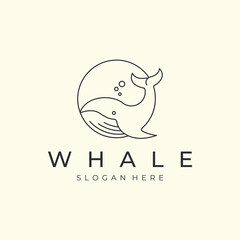 linear and emblem whale minimalist style logo vector icon illustration template design