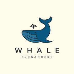 whale with vintage minimalist style logo vector icon illustration template design