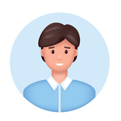 3d man avatar. Happy smiling face icon. Young businessman, student or freelancer. Realistic cartoon character vector illustration.