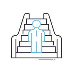 escalator with person line icon, outline symbol, vector illustration, concept sign