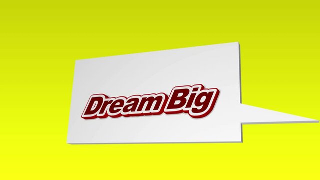 Animation with inspirational motivational quote Dream Big, with speech bubble, on yellow  abstract background. 