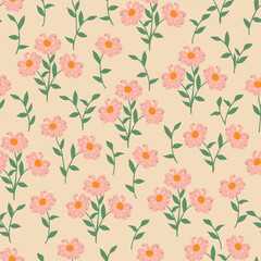 Seamless decorative elegant pattern with cute flowers. Print for textile, wallpaper, covers, surface. For fashion fabric. Retro stylization.