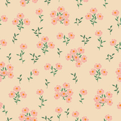 Fototapeta premium Seamless decorative elegant pattern with cute flowers. Print for textile, wallpaper, covers, surface. For fashion fabric. Retro stylization.