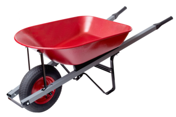 Red wheelbarrow isolated on white.