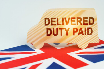 On the flag of Great Britain there is a truck with an inscription - DELIVERED DUTY PAID