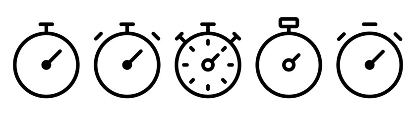 Stopwatch icons set. Timer symbol. Outline stopwatch icon. Alarm pictogram.