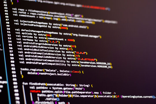 Code background. Android application programming code with Java language coding is on the screen.