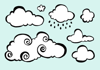 Hand drawn weather collection. Flat style vector illustration on blue background.