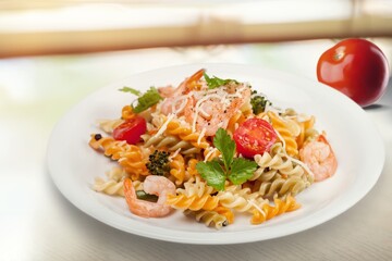 Spicy instant noodle in white plate