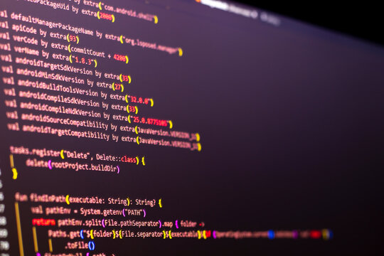 Code background. Android application programming code with Java language is on the screen.