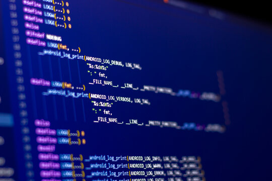 Code background. Android application programming code with Java language coding is on the screen.