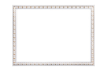 white frame with golden pattern for photo, certificate isolated