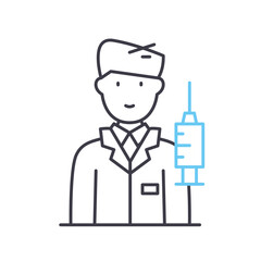 doctor with syringe line icon, outline symbol, vector illustration, concept sign