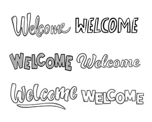 Fototapeta na wymiar Collection set hand drawn welcome typography free vector