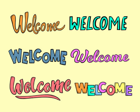 Collection set hand drawn welcome typography colorful free vector - Powered by Adobe