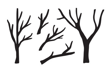 Branches hand drawn set. Branch Ink illustration. Design element.