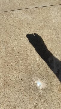 Shadows of women's feet on the granite floor of a pool