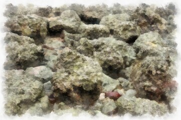 landscape of sea and rocky beach watercolor style illustration impressionist painting.
