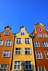 Colourful old buildings with blue sky background in City of Gdansk, Poland