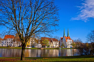 Skyline of the medieval city of Lubeck, Germany