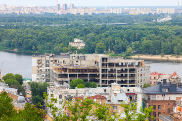 Obraz premium beautiful view of summer Kiev. Roofs of Podol and a view of the left bank