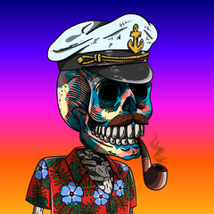 Calavera mexicana con personalidad única. inspirada en un capitán de alta mar.