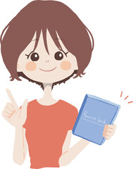 本を持って、おすすめを紹介している女の子のイラスト