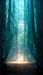 interior photo of a crystalline glass house with trans Digital Art Illustration Painting Hyper Realistic