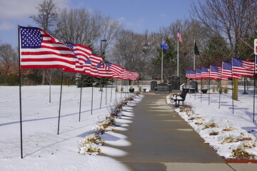 Veteran memorial site in North Fond du Lac, Wisconsin during the winter