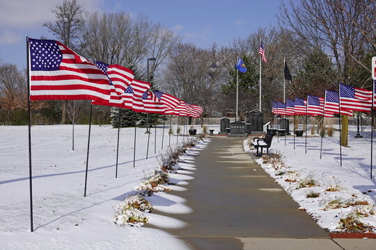 Veteran Memorial Site In North Fond Du Lac, Wisconsin During The Winter