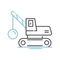 demolition crane line icon, outline symbol, vector illustration, concept sign