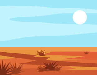 Fototapeta na wymiar Amerikanische Wüste mit Gräsern und einem blauen Himmel mit Sonne.