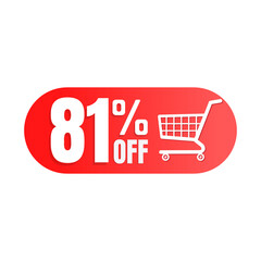 81% off, shopping cart icon, Super discount sale, design in 3D red vector illustration. eighty one