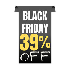 39% percent off, shop, now, Today offer, 3D Black design black friday poster , with various background details, Vector illustration, Thirty-nine