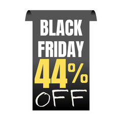 44% percent off, shop, now, Today offer, 3D Black design black friday poster , with various background details, Vector illustration, Forty-four 