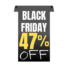 47% percent off, shop, now, Today offer, 3D Black design black friday poster , with various background details, Vector illustration, Forty seven