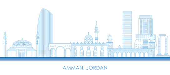 Outline Skyline panorama of city of Amman, Jordan - vector illustration