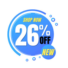 26% off, shop now, super discount with abstract blue and yellow sale design, vector illustration.percent offer, Twenty-six