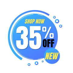 35% off, shop now, super discount with abstract blue and yellow sale design, vector illustration.percent offer, Thirty-five 