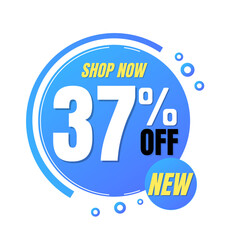 37% off, shop now, super discount with abstract blue and yellow sale design, vector illustration.percent offer, Thirty seven