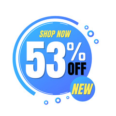 53% off, shop now, super discount with abstract blue and yellow sale design, vector illustration.percent offer, Fifty-three 