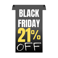 21% percent off, shop, now, Today offer, 3D Black design black friday poster , with various background details, Vector illustration, Twenty one