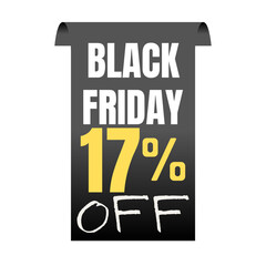 17% percent off, shop, now, Today offer, 3D Black design black friday poster , with various background details, Vector illustration, Seventeen 