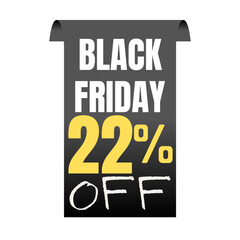 22% percent off, shop, now, Today offer, 3D Black design black friday poster , with various background details, Vector illustration, Twenty two