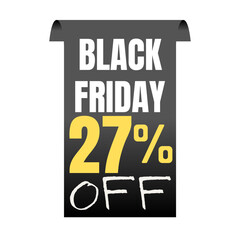 27% percent off, shop, now, Today offer, 3D Black design black friday poster , with various background details, Vector illustration, Twenty-seven