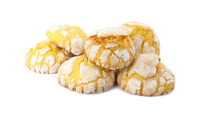 Tasty homemade lemon cookies on white background